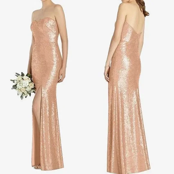 Dessy Collection Sequin Strapless Sweetheart Column Gown, Rose Gold, Women's, 4